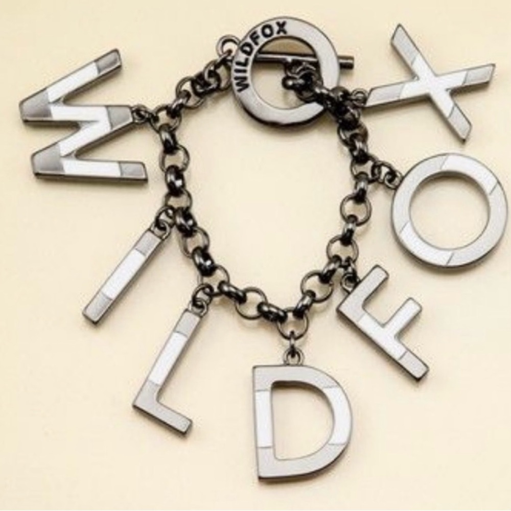 Wildfox Letter Charm Bracelet Gold & White Enamel